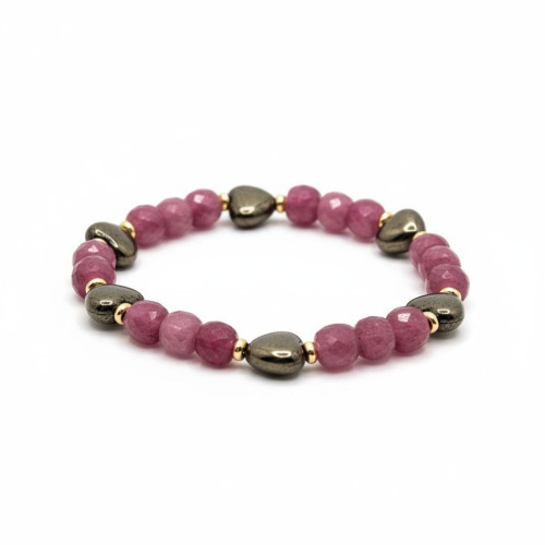 Heart of Courage Bracelet - 8 mm Faceted Pink Tourmaline and heart-shaped Pyrite Heart of Courage Bracelet - 8 mm Faceted Pink Tourmaline and heart-shaped Pyrite