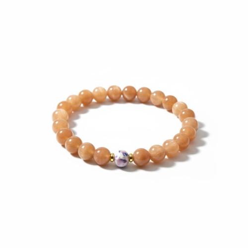 Light of Joy Bracelet - 8 mm Sunstone with Murano-style bead. Light of Joy Bracelet - 8 mm Sunstone with Murano-style bead.