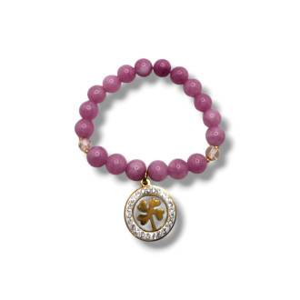 Grace & Blessings Bracelet - 8 mm Kunzite Bracelet with Clover charm 