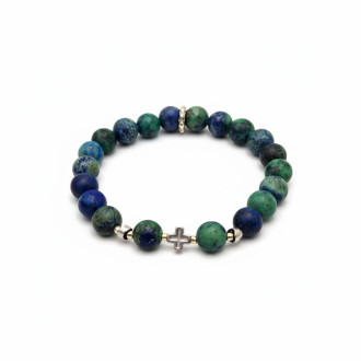 Faith Horizon Bracelet - 8 mm Azure Malachite with silver-tone Cross Faith Horizon Bracelet - 8 mm Azure Malachite with silver-tone Cross
