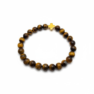 Courage in Faith Bracelet - 8 mm Tiger Eye with golden Cross Courage in Faith Bracelet - 8 mm Tiger Eye with golden Cross