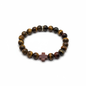Fire of Faith Bracelet - 10 mm Tiger Eye with Red Agate Cross Fire of Faith Bracelet - 10 mm Tiger Eye with Red Agate Cross