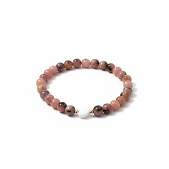 Pure Heart Bracelet - 6 mm Pink Opal with Mother of Pearl Heart 