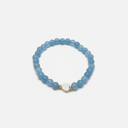 Heart of Heaven Bracelet - 6 mm Aquamarine with Mother of Pearl heart Heart of Heaven Bracelet - 6 mm Aquamarine with Mother of Pearl heart
