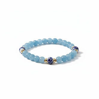 Heaven’s Flow Bracelet - 6 mm Aquamarine with Porcelain beads