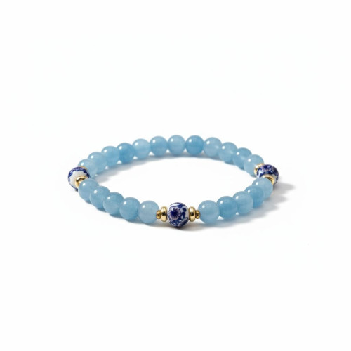 Heaven’s Flow Bracelet - 6 mm Aquamarine with Porcelain beads Heaven’s Flow Bracelet - 6 mm Aquamarine with Porcelain beads