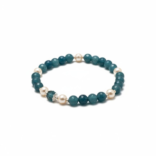 Celestial Grace Bracelet - 6 mm Faceted Agate and Pearl Celestial Grace Bracelet - 6 mm Faceted Agate and Pearl
