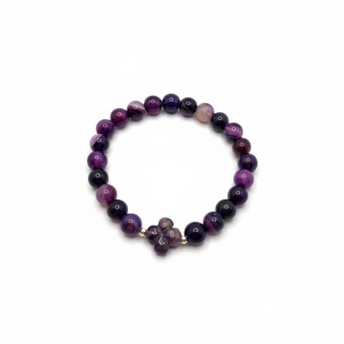 Blessed Serenity Bracelet - 8 mm Purple Lace Agate with Amethyst 4-leaf Clover charm Blessed Serenity Bracelet - 8 mm Purple Lace Agate with Amethyst 4-leaf Clover charm