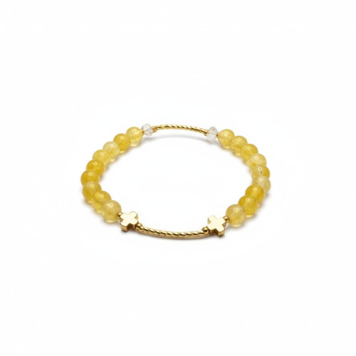Sunlit Faith Bracelet - 6 mm Citrine Bracelet with 2 Crosses Sunlit Faith Bracelet - 6 mm Citrine Bracelet with 2 Crosses