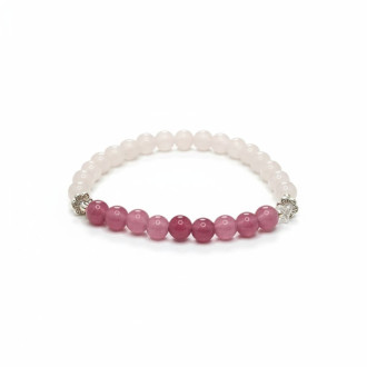Heartlight Harmony Bracelet  - 6 mm Rose Quartz and 6 mm Strawberry Quartz 