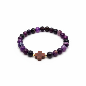 Crown of Faith Bracelet - 8 mm Purple Lace Agate with Red Jasper Cross Crown of Faith Bracelet - 8 mm Purple Lace Agate with Red Jasper Cross