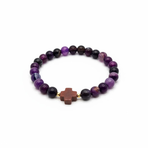 Crown of Faith Bracelet - 8 mm Purple Lace Agate with Red Jasper Cross Crown of Faith Bracelet - 8 mm Purple Lace Agate with Red Jasper Cross