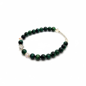 Everlasting Courage Bracelet - 6 mm Green Tiger Eye with Cross 