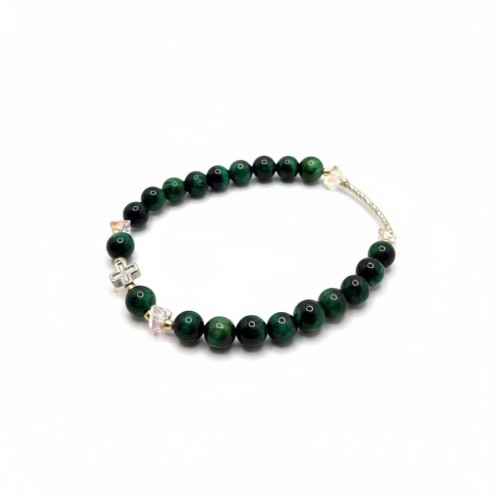 Everlasting Courage Bracelet - 6 mm Green Tiger Eye with Cross Everlasting Courage Bracelet - 6 mm Green Tiger Eye with Cross