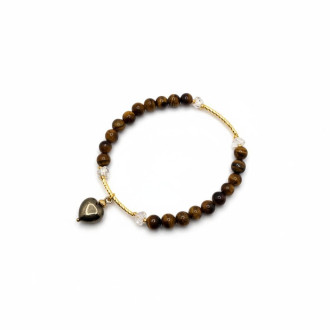 Heart of Courage Bracelet  - 6 mm Tiger Eye with Pyrite charm