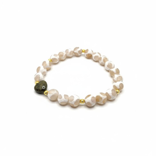 Golden Faith Bracelet - 8 mm Beige and White Spotted Agate and Pyrite Golden Faith Bracelet - 8 mm Beige and White Spotted Agate and Pyrite