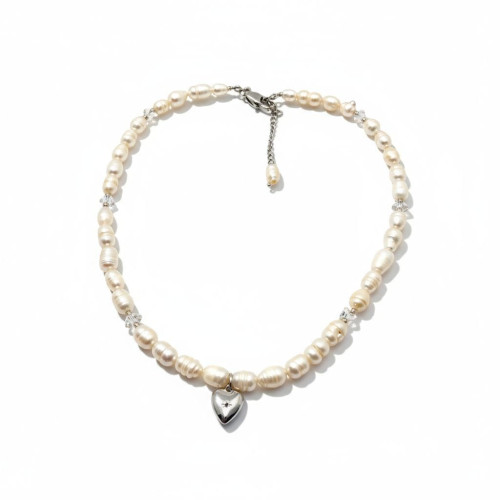 Pure Devotion Pearl Necklace - Freshwater Pearls with Heart charm Pure Devotion Pearl Necklace - Freshwater Pearls with Heart charm