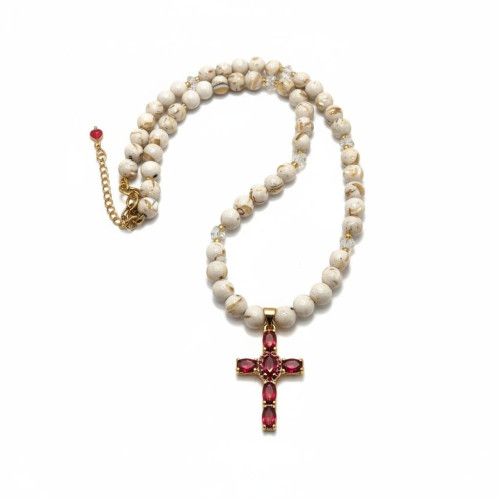 Heaven’s Glory Necklace - 8 mm Mother of Pearl with Zirconia Cross Charm Heaven’s Glory Necklace - 8 mm Mother of Pearl with Zirconia Cross Charm