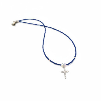 Faith & Brilliance Necklace - 2 mm Faceted Royal Blue Czech Crystal Necklace with small Cross charm Faith & Brilliance Necklace - 2 mm Faceted Royal Blue Czech Crystal Necklace with small Cross charm