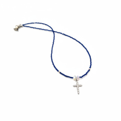Faith & Brilliance Necklace - 2 mm Faceted Royal Blue Czech Crystal Necklace with small Cross charm Faith & Brilliance Necklace - 2 mm Faceted Royal Blue Czech Crystal Necklace with small Cross charm