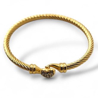 Gold Stainless Steel Heart Cable Bangle Bracelet