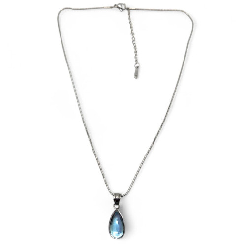 Stainless Steel Teardrop Blue Pendant Necklace