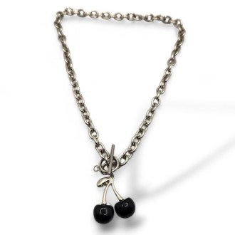 Black Cherry Pendant Chain Stainless Steel Necklace