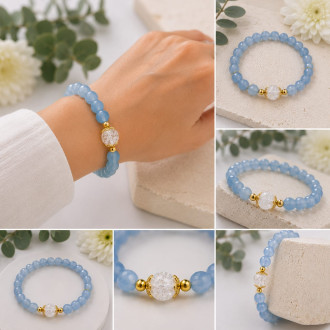 Faceted Aquamarine and White Crackle Quartz Bracelet, 8 mm beads Faceted Aquamarine and White Crackle Quartz Bracelet, 8 mm beads