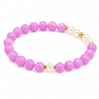 Kunzite 8 mm & Faceted Faux Pearl Bracelet