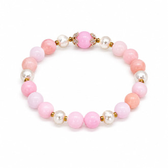 Pink Opal 8 mm with Faceted Pearl Beads Bracelet