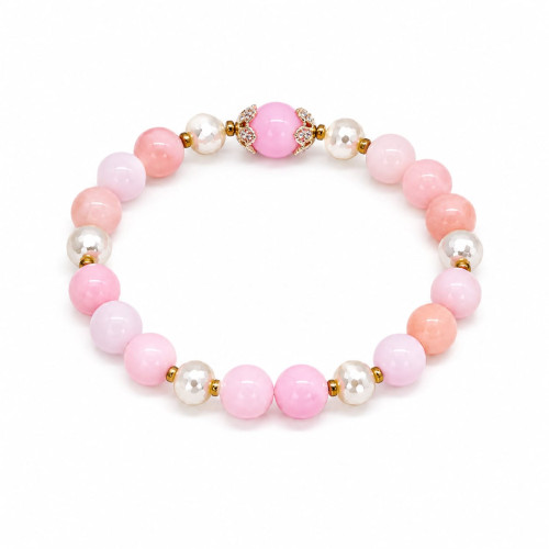 Pink Opal 8 mm with Faceted Pearl Beads Bracelet