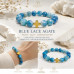 10 mm Faceted Blue Lace Agate Bracelet with Gold Stainless Steel Cross