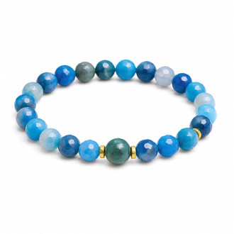 8 mm Faceted Blue Lace Agate Bracelet with Gold Stainless Steel Spacers