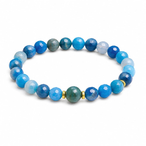 8 mm Faceted Blue Lace Agate Bracelet with Gold Stainless Steel Spacers