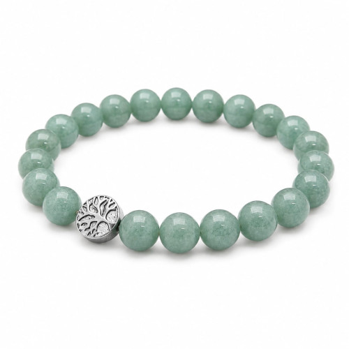 8 mm Jade Bracelet with Stainless Steel Tree of Life Charm 8 mm Jade Bracelet with Stainless Steel Tree of Life Charm