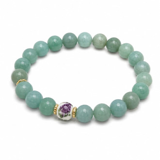 8 mm Jade Bracelet with Hand-Painted Porcelain Bead 8 mm Jade Bracelet with Hand-Painted Porcelain Bead