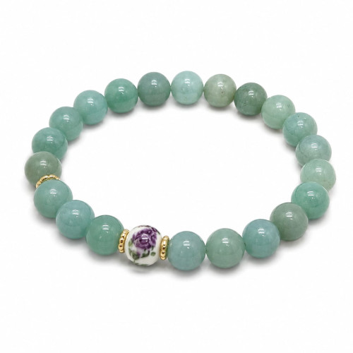 8 mm Jade Bracelet with Hand-Painted Porcelain Bead 8 mm Jade Bracelet with Hand-Painted Porcelain Bead