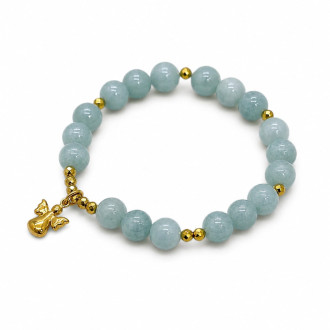 8 mm Jade Bracelet with Gold Stainless Steel Angel Charm 8 mm Jade Bracelet with Gold Stainless Steel Angel Charm
