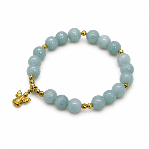 8 mm Jade Bracelet with Gold Stainless Steel Angel Charm