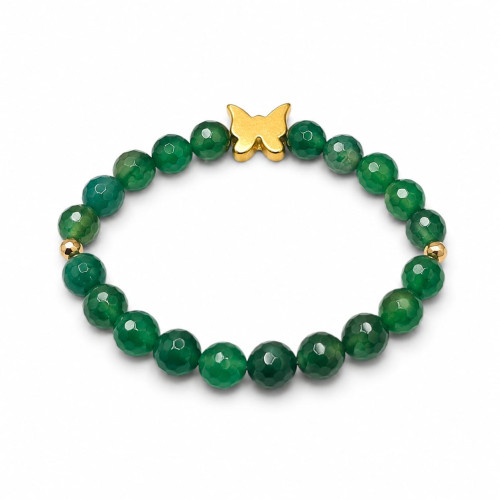8 mm Faceted Green Agate Bracelet with Gold Stainless Steel Butterfly Charm 8 mm Faceted Green Agate Bracelet with Gold Stainless Steel Butterfly Charm