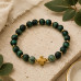 8 mm Matte Green Tiger's Eye Bracelet with Azure Malachite & Gold Stainless Steel Cross