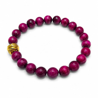 8 mm Pink Tiger's Eye Bracelet with Gold Stainless Steel Accent 8 mm Pink Tiger's Eye Bracelet with Gold Stainless Steel Accent