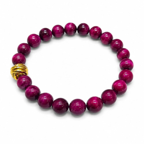 8 mm Pink Tiger's Eye Bracelet with Gold Stainless Steel Accent