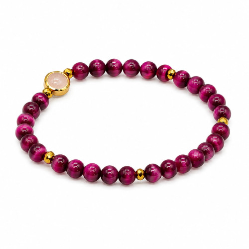 6 mm Pink Tiger's Eye Bracelet with Gold Accents 6 mm Pink Tiger's Eye Bracelet with Gold Accents