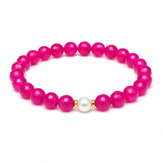 8 mm Faceted Pink Agate Bracelet with Freshwater Pearl Accent 8 mm Faceted Pink Agate Bracelet with Freshwater Pearl Accent