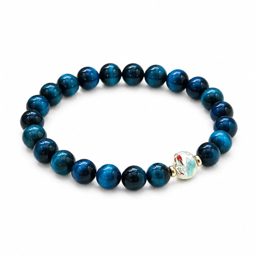 Blue Tiger's Eye Bracelet with Enamel Accent Bead Blue Tiger's Eye Bracelet with Enamel Accent Bead