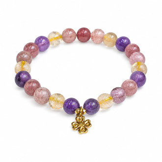 8 mm Ametrine Bracelet with Gold Stainless Steel Flower Charm 8 mm Ametrine Bracelet with Gold Stainless Steel Flower Charm