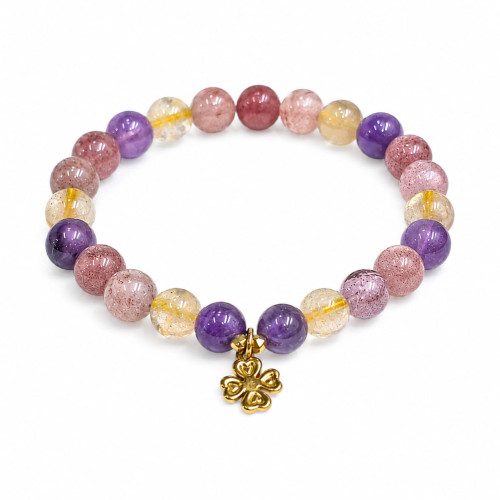 8 mm Ametrine Bracelet with Gold Stainless Steel Flower Charm 8 mm Ametrine Bracelet with Gold Stainless Steel Flower Charm