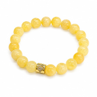 10 mm Yellow Calcite Bracelet with Gold Stainless Steel Heart Accent 10 mm Yellow Calcite Bracelet with Gold Stainless Steel Heart Accent