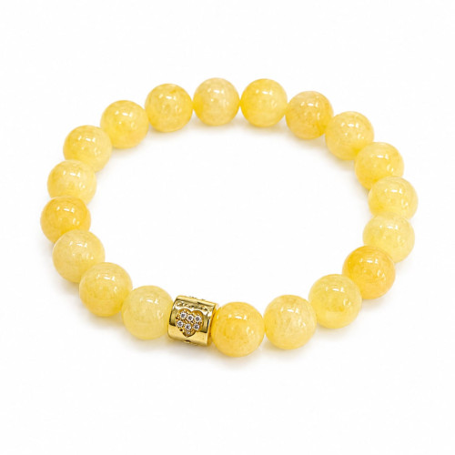 10 mm Yellow Calcite Bracelet with Gold Stainless Steel Heart Accent 10 mm Yellow Calcite Bracelet with Gold Stainless Steel Heart Accent